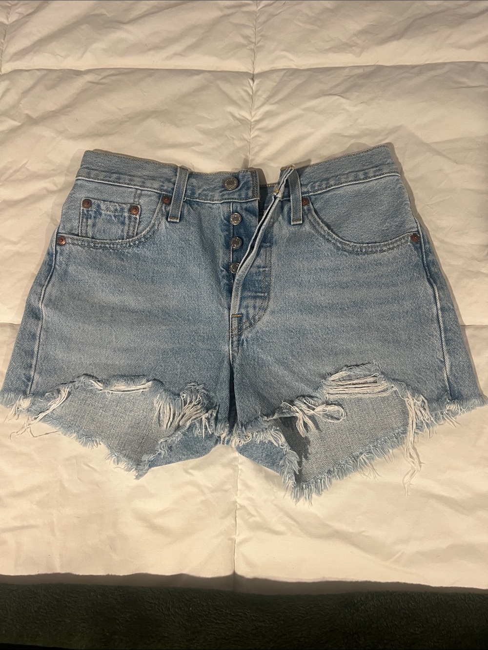 Levi's Light Blue Distressed High-Rise Denim Shorts